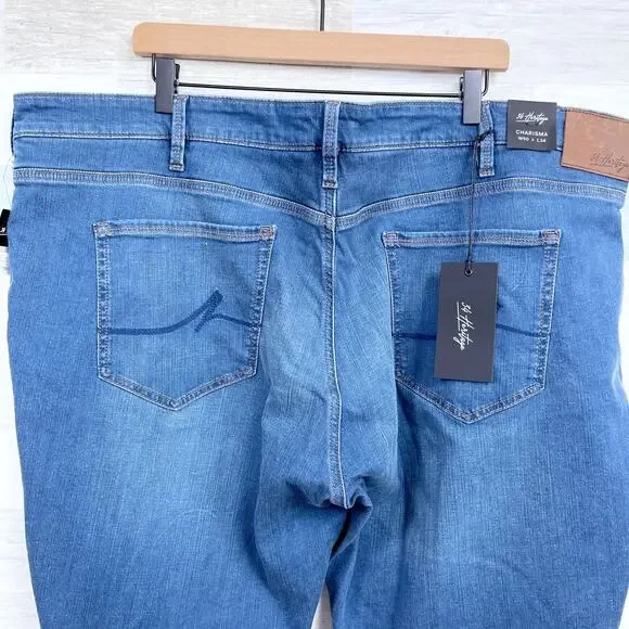 34 Heritage Charisma Relaxed Straight Jeans Med Wash Comfort Stretch Mens 50x34